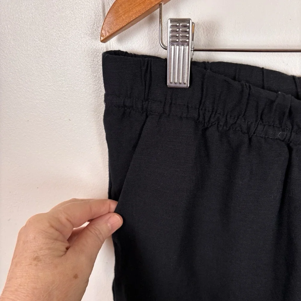 H&M Women's‎ Large Linen Blend Black Cropped High Rise Pants Pull On Drawstring - Picture 5 of 11